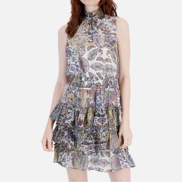 MSK Brown Tan Ruffled Tiered Midi Dress - Picture 1 of 6